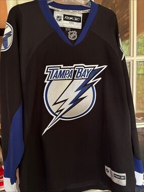 Reebok Tampa Bay Lightning Black and Blue NHL Jersey